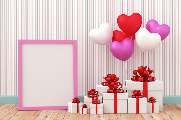 White gift box with balloon heart sharp