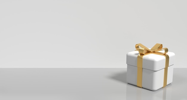 写真 白いギフトボックス 黄金のリボン リアルな白い紙のギフトボック 黄金の リボン 弓 休日または季節の割引 装飾要素 3d レンダリング