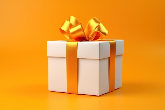 White gift box with orange bright ribbon