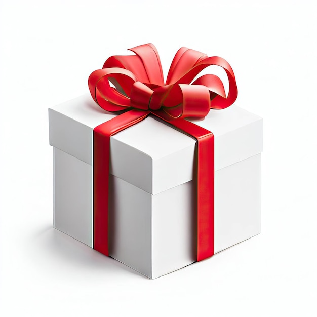 White Gift Box With Red Bow Christmas gift with a blank tag White vector gift box Generative AI