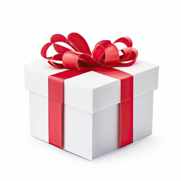 White Gift Box With Red Bow Christmas gift with a blank tag White vector gift box Generative AI