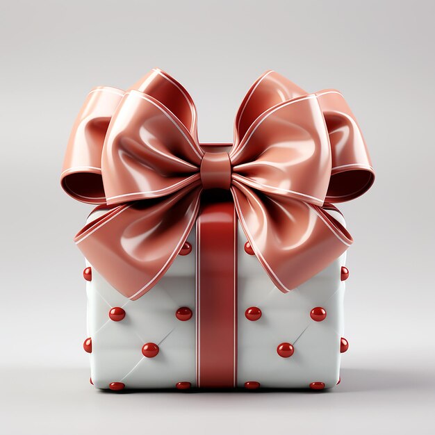 a white gift box with a red bow on it