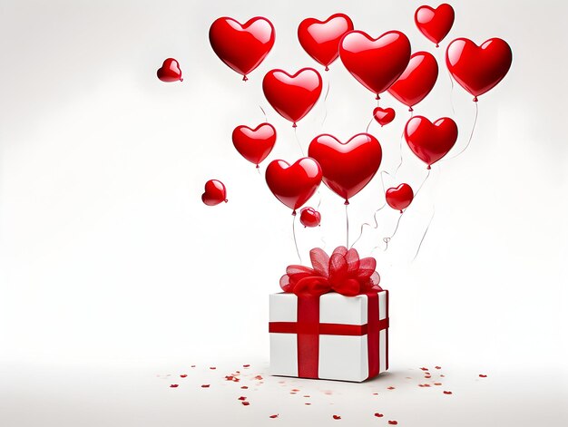 White gift box with red hearts Copy space