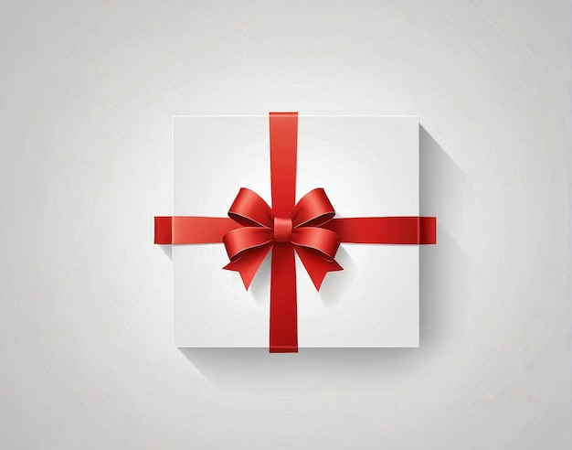 a white gift box with red ribbon and bow