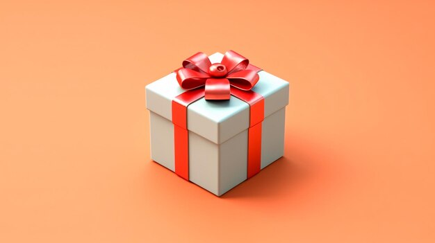 White Gift Box with Red Ribbon Generative AI