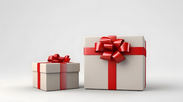 White Gift Box with Red Ribbon on Isolated Background