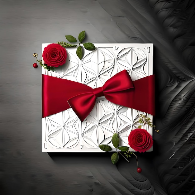 White Gift box with red tape flower