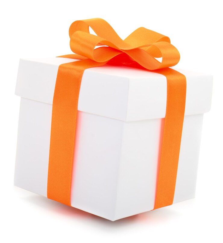 Photo white gift box with yellow ribbon