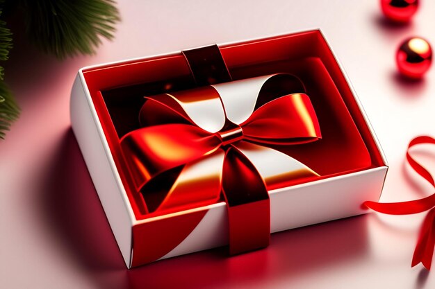 White gift boxes with golden bow isolated on red background online christmas shopping and sale