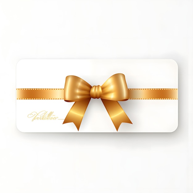 White gift voucher with gold ribbon and bow Disco on transparent or white background