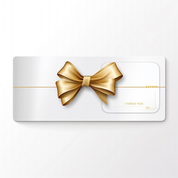 Photo white gift voucher with gold ribbon and bow discount coupon isolated white background generative ai