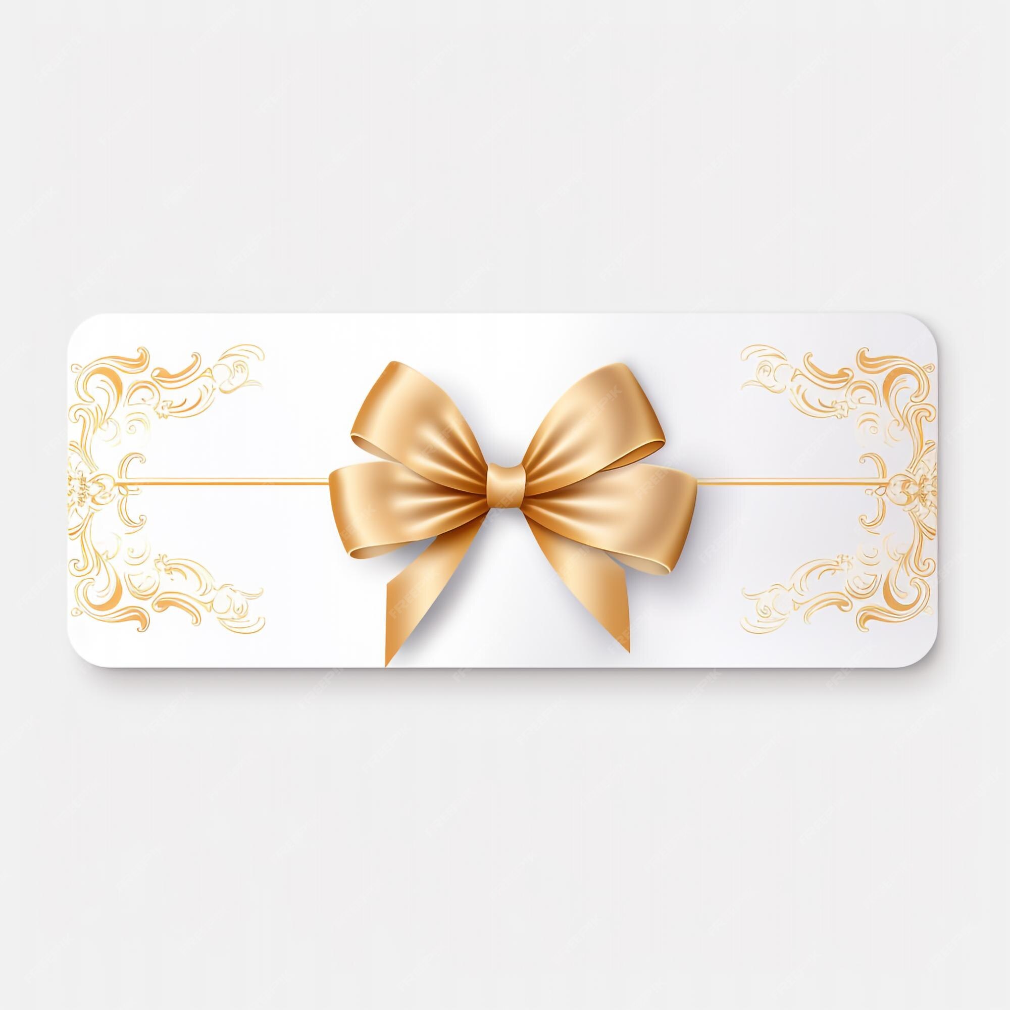 Premium PSD  White gift voucher with gold ribbon and bow discount coupon  isolated on transparent backckground