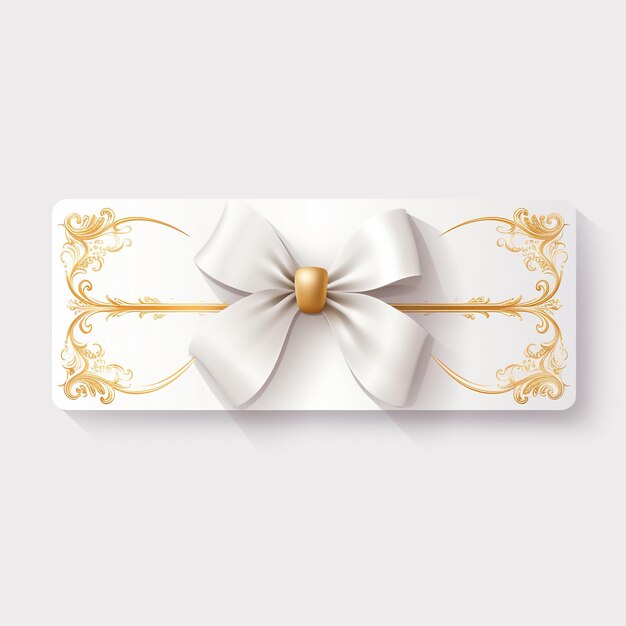 White gift voucher with gold ribbon and bow Discount coupon Isolated on white with generate Ai