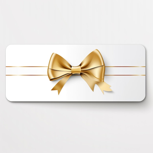 White gift voucher with gold ribbon and bow Discount coupon Isolated on white with generate Ai