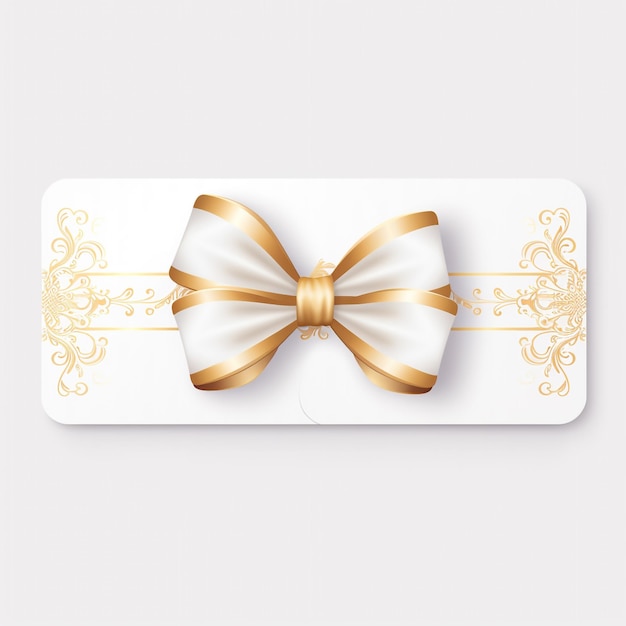 White gift voucher with gold ribbon and bow Discount coupon Isolated on white with generate Ai