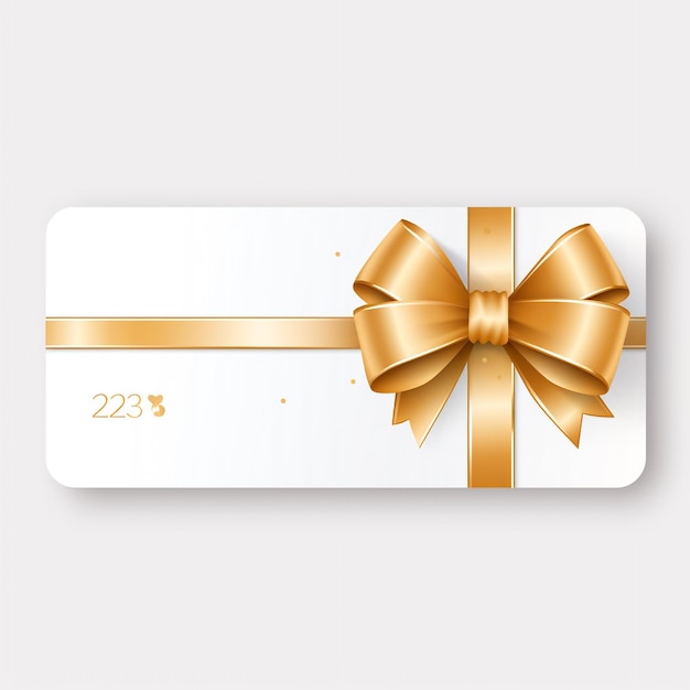 White gift voucher with gold ribbon and bow Discount coupon Isolated on white with generate Ai