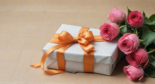 a white gift with a gold ribbon tied around it