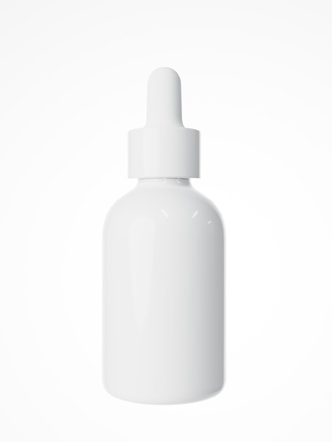 White glass cosmetic serum dropper bottle 3D render care product packaging