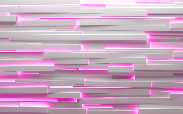 White glossy technological and science background Geometrics shapes and pink neon modern lights