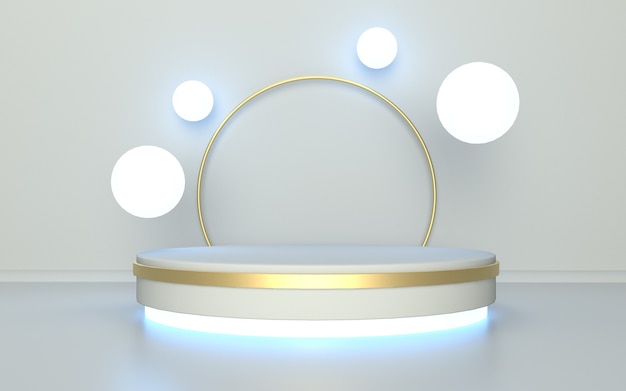 White Glow Podium Product Display with Gold Accent