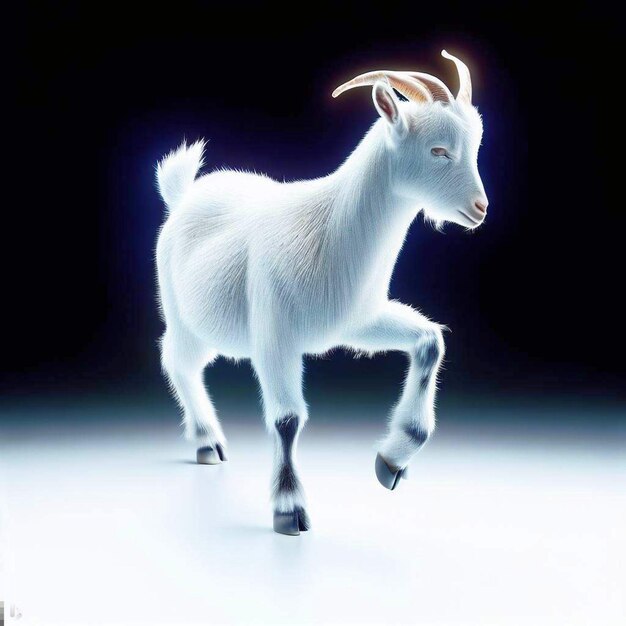 A white goat with a blue background and the word goat on it