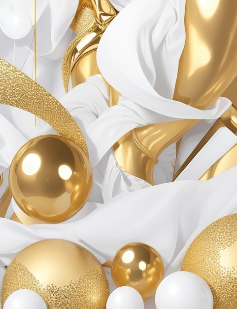 Photo white and gold background with balloons