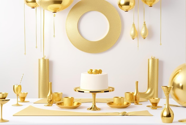 Photo white and gold background with balloons