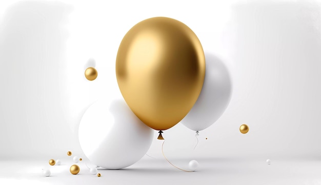 Photo a white and gold balloon with gold balls in the air.