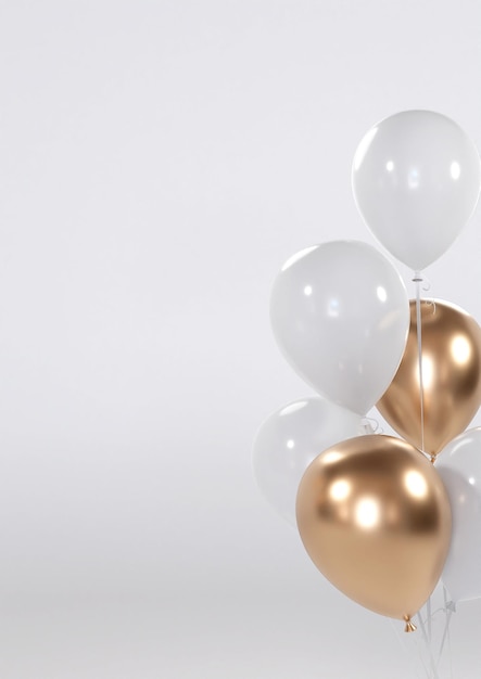 White and gold balloons on the side poster background