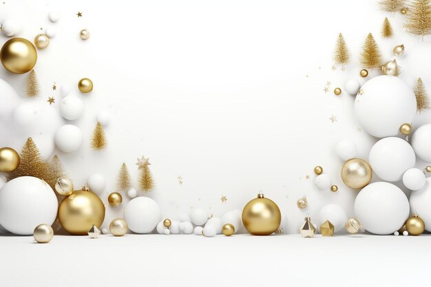 Photo a white and gold christmas background with ornaments