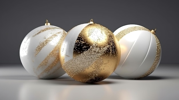 White and gold Christmas balls with glitter Generative Ai