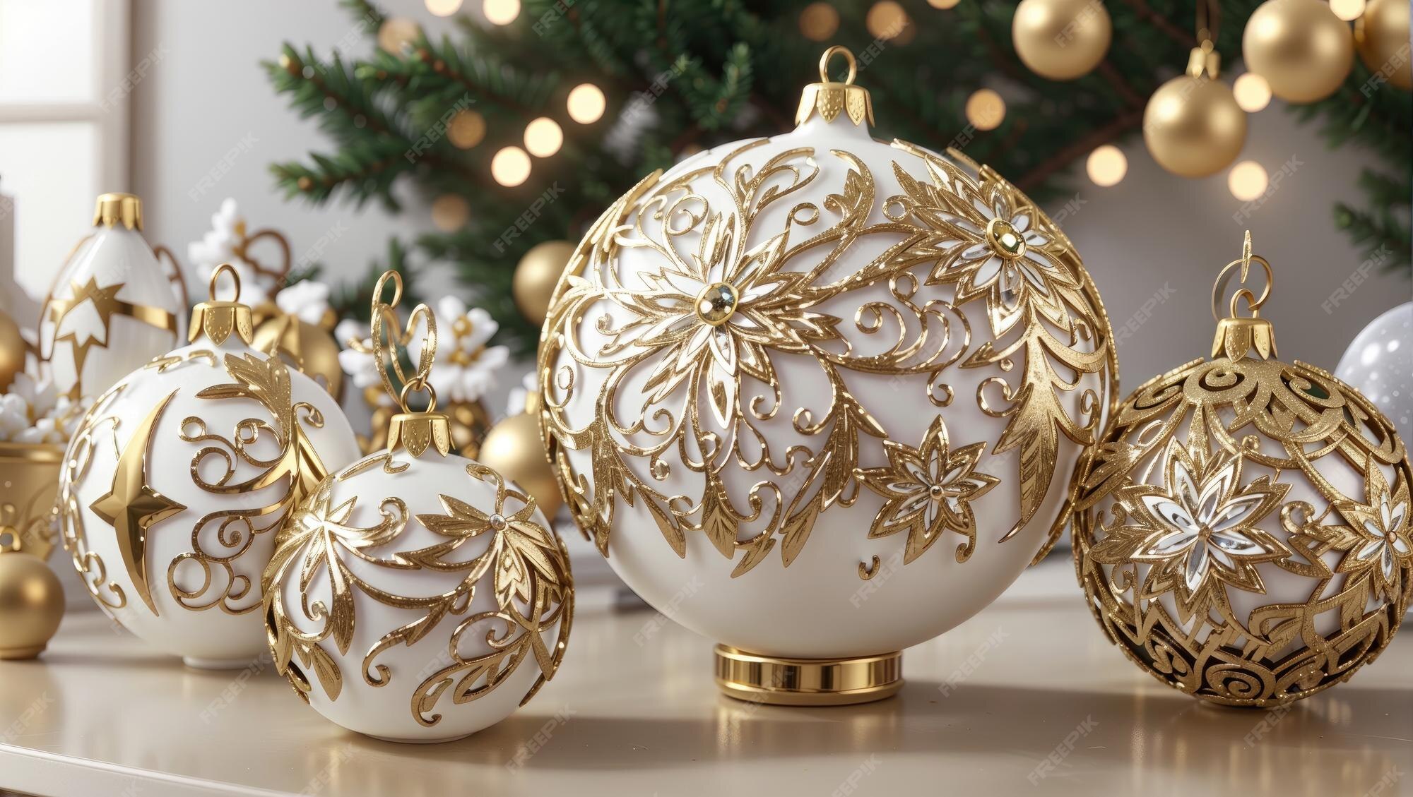 White And Gold Christmas Ornaments 