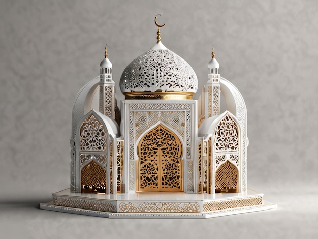 a white and gold colored mosque with a gold dome on top