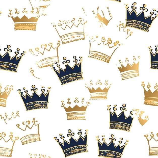 Photo white gold crowns on white background seamless background generative ai