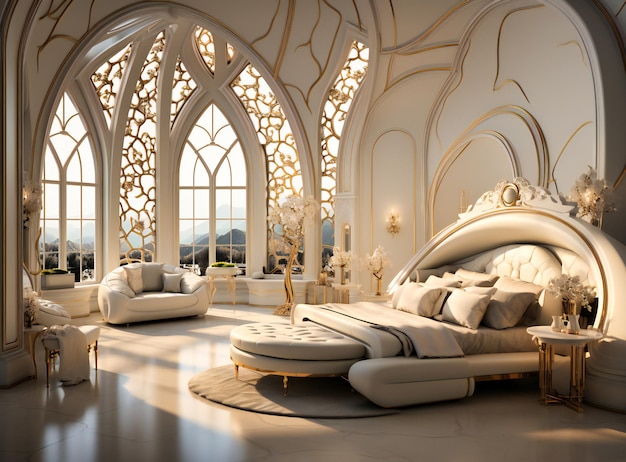 Бело-золотая элегантная спальня