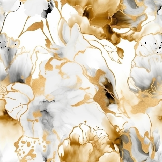 White and gold flowers on a white background