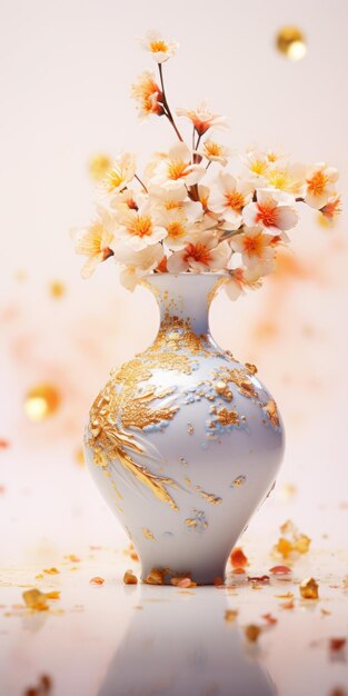 Photo white and gold flowers zbrushinspired japanese art in rococo style