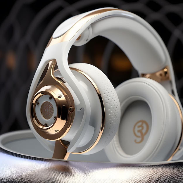 a white and gold headphones