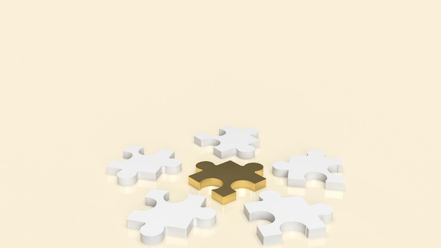 The white and gold jigsaw for abstract or business concept 3d rendering