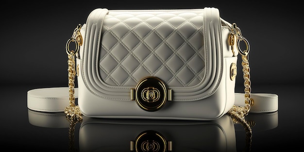 White and gold luxury women's bag made of leather, creative ai