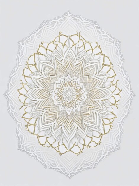 White and gold mandala image on white background