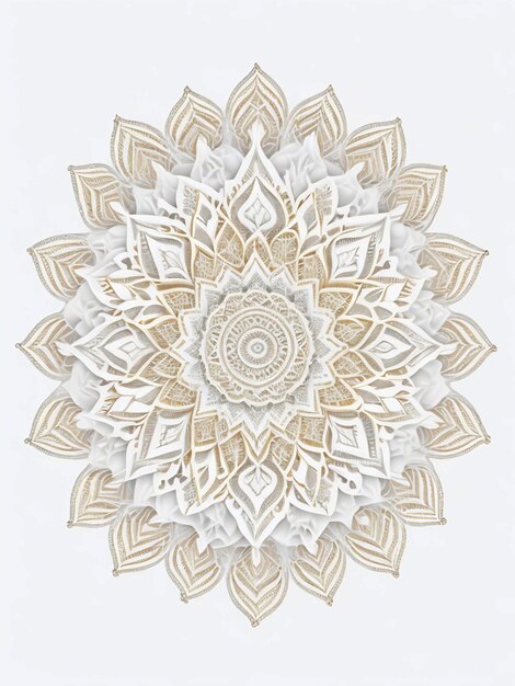 White and gold mandala image on white background