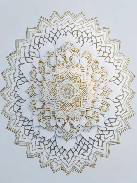 White and gold mandala image on white background