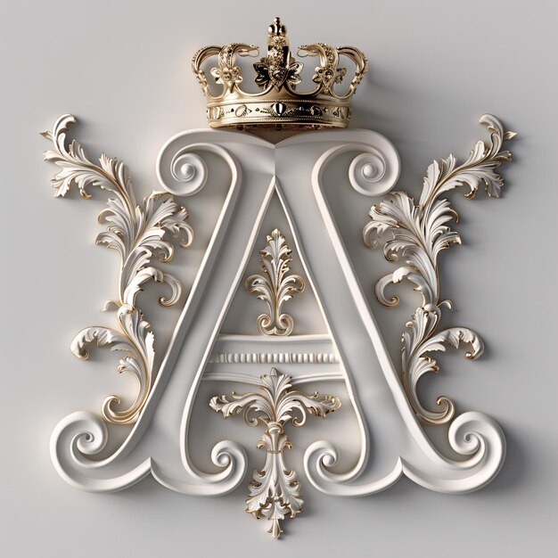 Photo a white and gold ornate letter with a crown