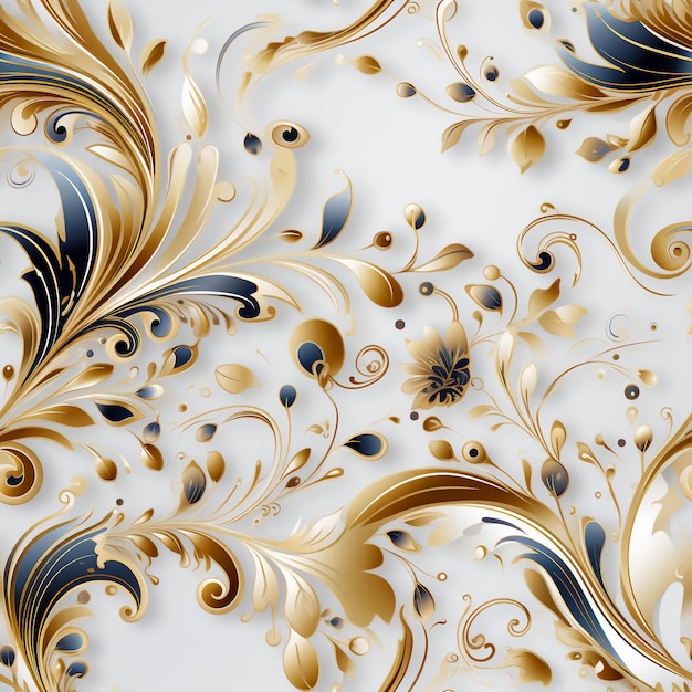 White and gold Paisley pattern on white background Generative AI