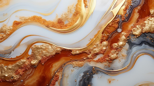 White and Gold Resin Geode CloseUp Abstract Background