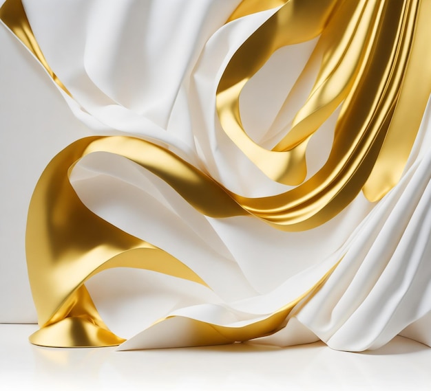 White and Gold Silk Fabric on White Background