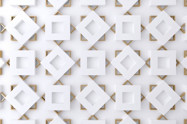 White and gold square shape 3d wall for background, wallpaper or backdrop