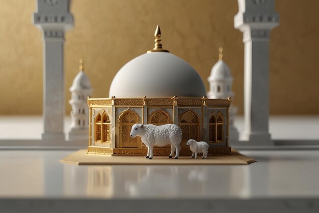 a white and gold statue of a sheep and a sheep