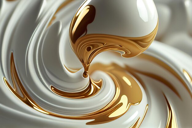 A white and gold swirl is poured into a white bowl.